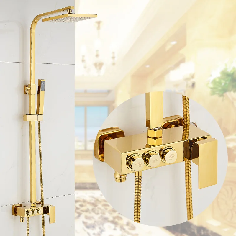 3 вида стилей Роскошная золотая отделка настенный " дождевая насадка для душа с одной ручкой смеситель для ванной комнаты - Цвет: 2