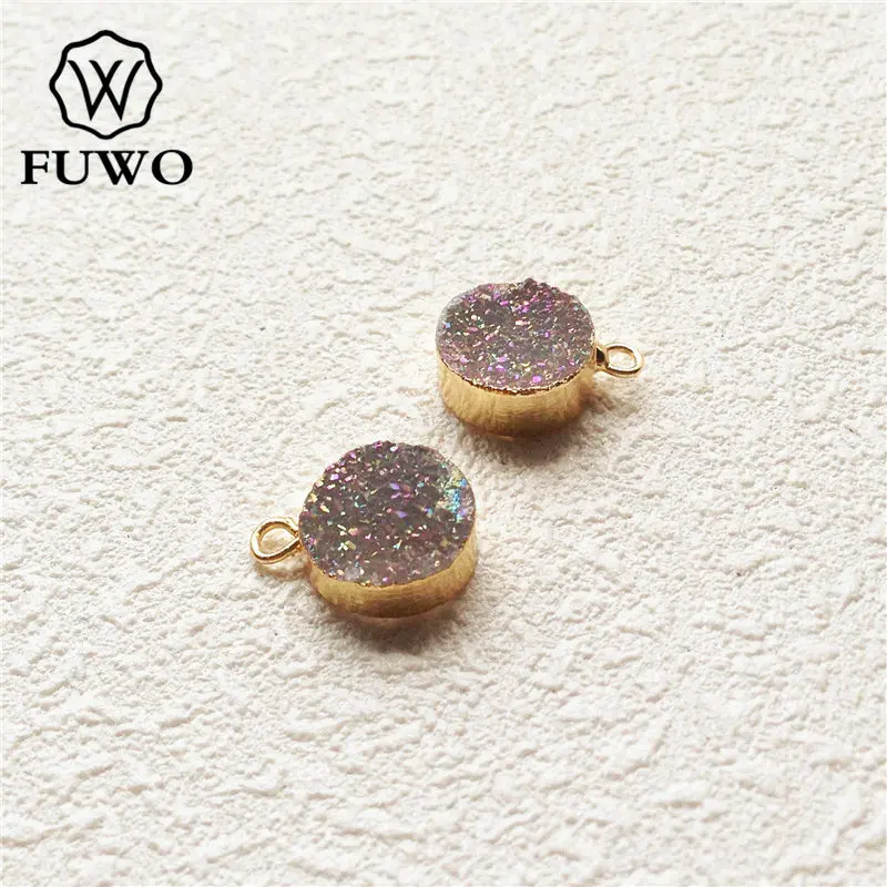 FUWO 10 мм Angel Aura Druzy кулон с титановым гальваническим кварцевым кристаллом