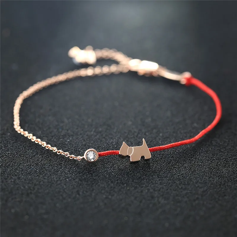 ROXI хрустальные браслеты с подвесками для женщин тонкая красная веревочная нить модный прекрасный браслет с фигуркой собаки браслеты K письмо ювелирные изделия bileklik