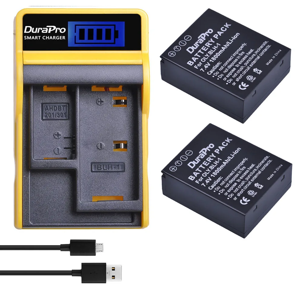 

2pc 1800mAH BLH-1 BLH1 BLH 1 Replacement Camera Battery+ LCD Single Charger for Olympus E-M1 Mark II EM1-2 EM1 Mark Camera