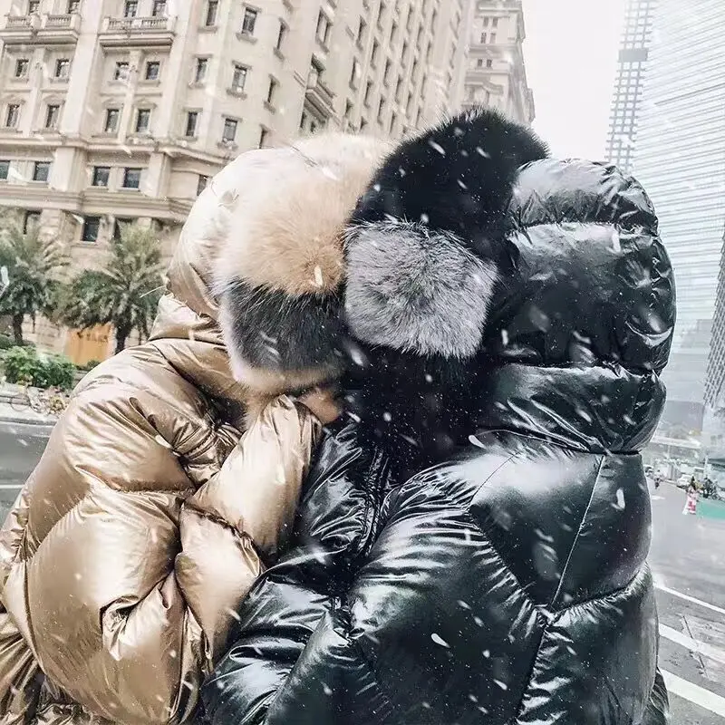 

2019 winter jacket women sliver parka real fur coat natural fox fur collar loose short coat white duck down jacket waterproof