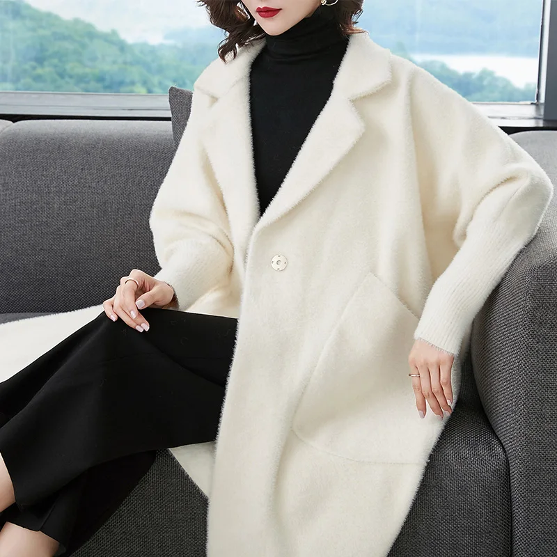 

JANELUXURY Brand Women's Solid Color Coat 2019 Autumn Winter New Big Size Simple Turn-down Collar Cardigan Thickened Outwear