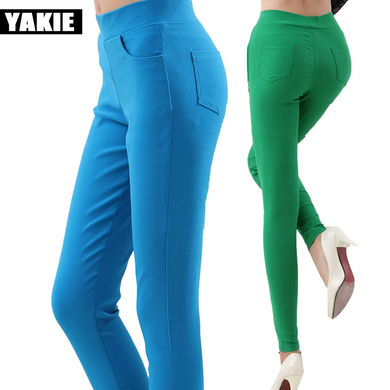 

2017 Summer Women's Elastic High Waist elastic Pants Candy Color Casual Skinny Pencil Pants Comfortable Women Pants Plus size