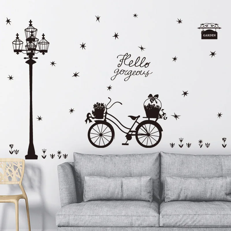 Уличная лампа Настенная Наклейка с велосипедом звезды Настенная Наклейка для спальни прихожей фон для комнаты виниловый домашний декор LBShipping