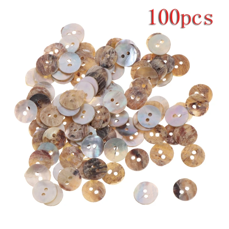 

JAVRICK 100Pcs 10mm Natural Shell Tiny Mini Round Buttons 2 Holes For Sewing DIY Craft