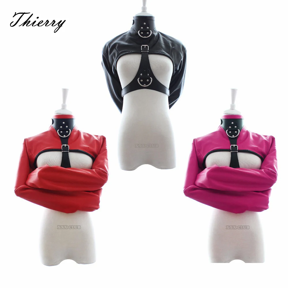 Thierry взрослых секс-игры Фетиш смирительная рубашка связывание сдержанность куртка одежда с длинным рукавом груди открытые топы