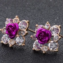 High Quality Rhinestone Flower Crystal Stud font b Earrings b font For Women Party Rose Pink