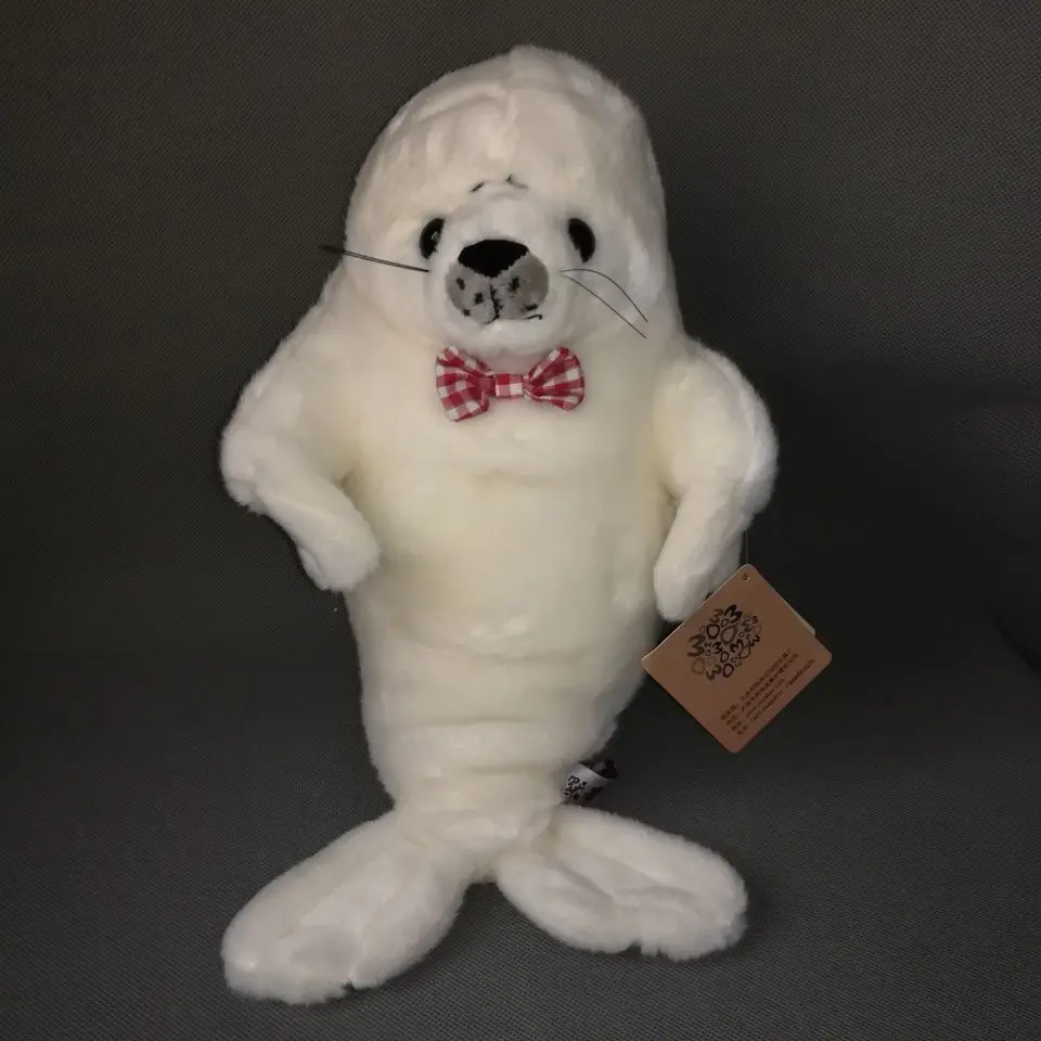 Около 35 см Мультфильм Печать Плюшевая Игрушка белая печать с бантом Мягкая кукла игрушка Рождественский подарок b1879