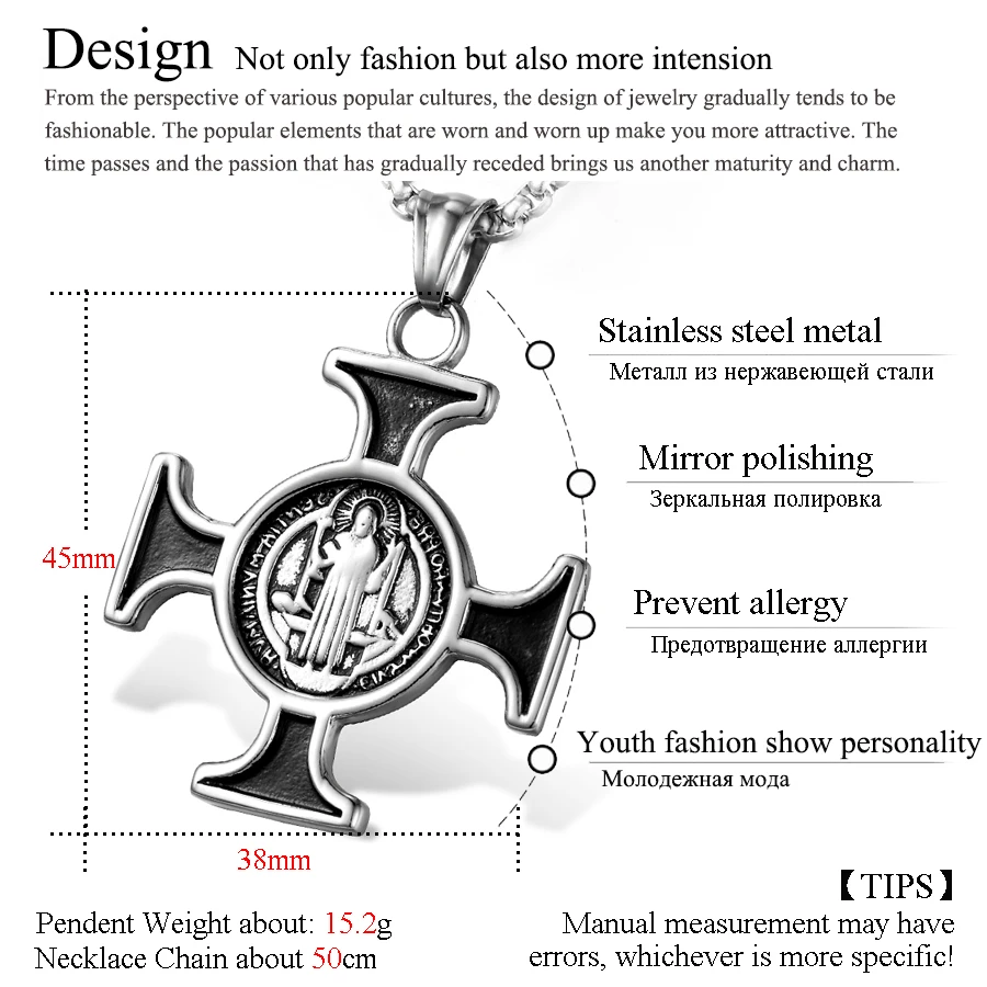 Virgin Mary Cross Stainless Steel Pendant Necklace size