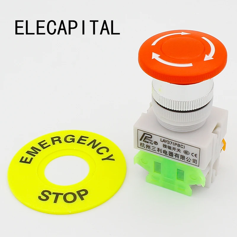 LHLL Red Mushroom Cap 1NO 1NC DPST Emergency Stop Push Button Switch AC 660V 10A