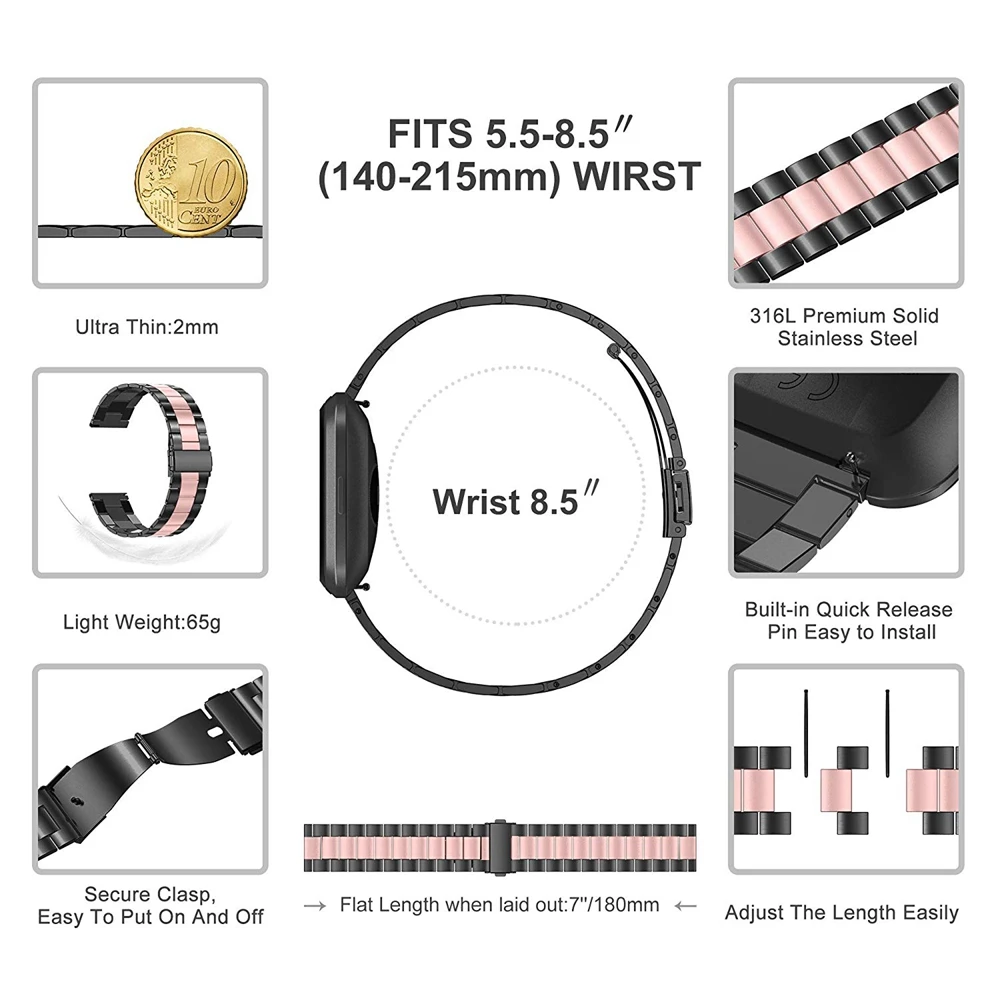 Ремешок для часов из нержавеющей стали для Fitbit Versa, ультратонкие легкие Сменные Металлические браслеты для Fitbit Versa