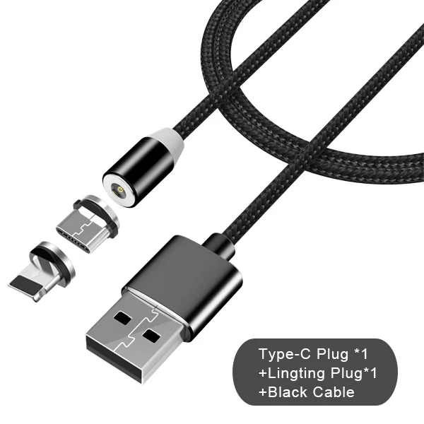 NOHON 2 в 1 магнитные кабели зарядного устройства освещение для iPhone X 7 8 Plus зарядный кабель type-C для huawei P20 Micro USB для samsung - Цвет: 1 IOS 1 type-c black