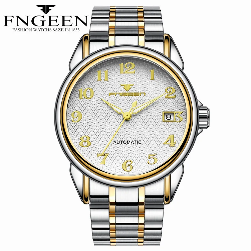 FNGEEN 2019 الذكور ساعة مضيئة الرجال ساعات آلية الفولاذ المقاوم للصدأ حزام للرجال ساعات الأعلى العلامة التجارية الفاخرة التلقائي ساعة اليد