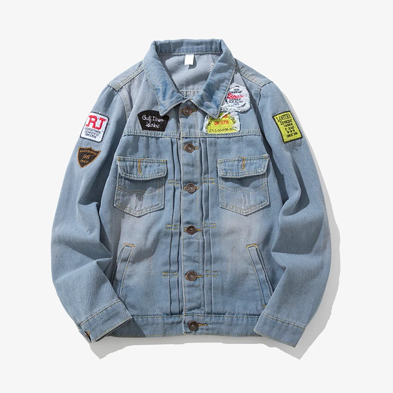 

Denim jacket spring men's casual loose denim jacket slim jacket 2019 new fashion men's large size pilot single-breasted jacket