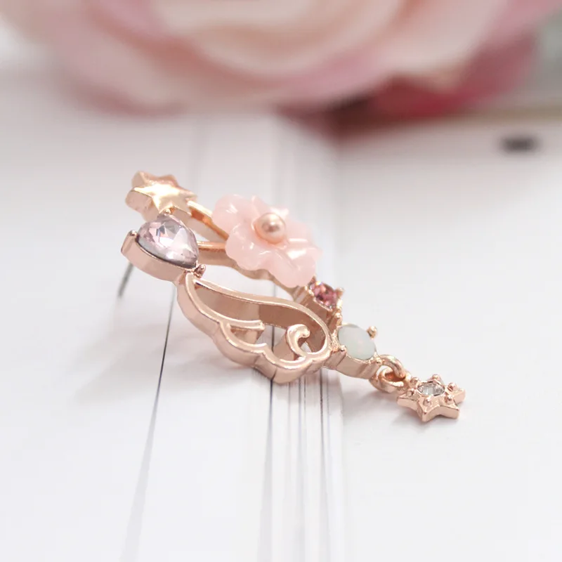 Japanese Pink Card Captor Sakura Earrings Rose Gold Color Angel Wing Rhinestone Sailor Moon Star Drop Earrings For Women Girls - Image 2