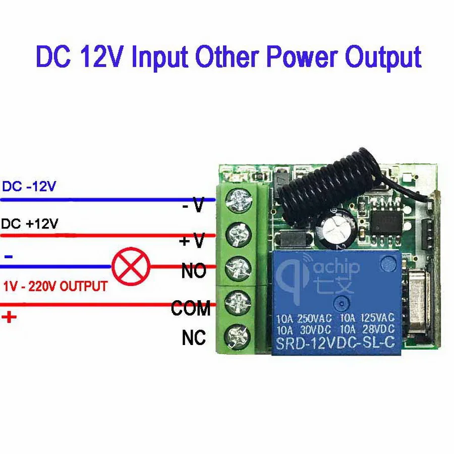 

100pcs DC12V 1 channel wireless remote control relay switch module learning code DC 12V RF superheterodyne receiver