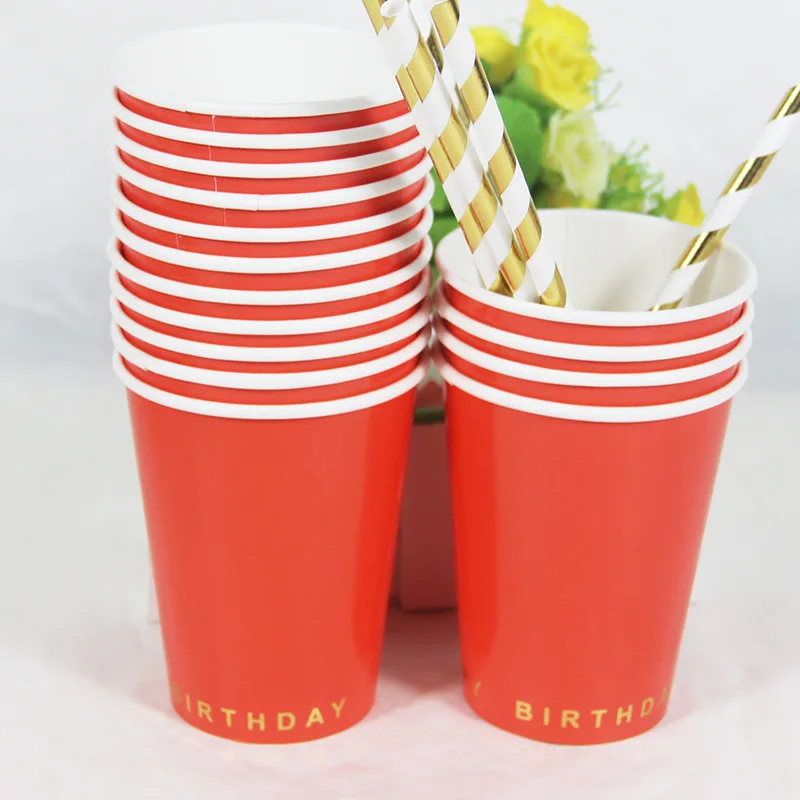 8 шт./лот, золотой, розовый, синий, красный, одноразовая посуда, бумажный стаканчик с днем рождения, принадлежности для вечеринки, украшение для детского душа - Цвет: red
