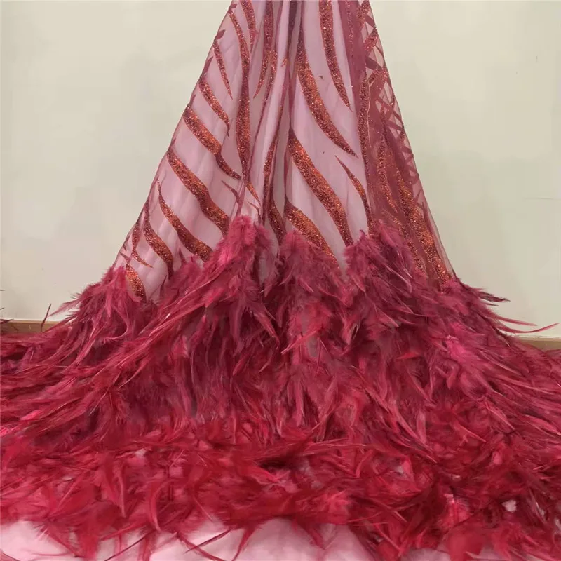 

African Tulle Lace High Quality red African With feather Lace Fabric New Listing High Quality African Lace Fabric zd1-123