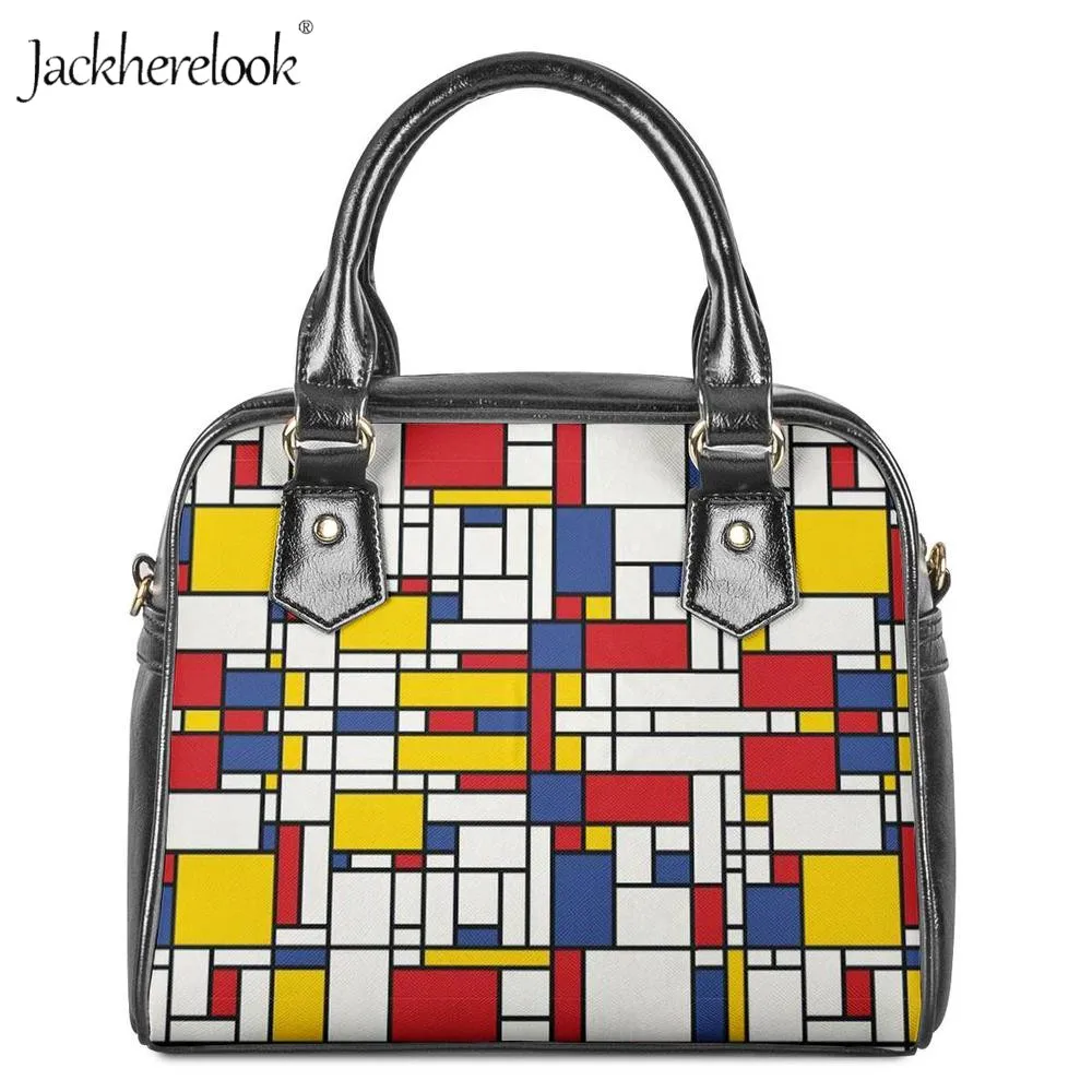 Jackherelook женская сумка Mondrian, цветная, художественная, с принтом, кожаная, на плечо, маленькая сумка, фирменный дизайн, через плечо, сумка-мессенджер, клатч