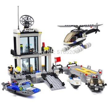 

536Pcs Police Station Helicopter Plane Car Speedboat Building Blocks Model Sets Educational DIY Bricks Toys For Children
