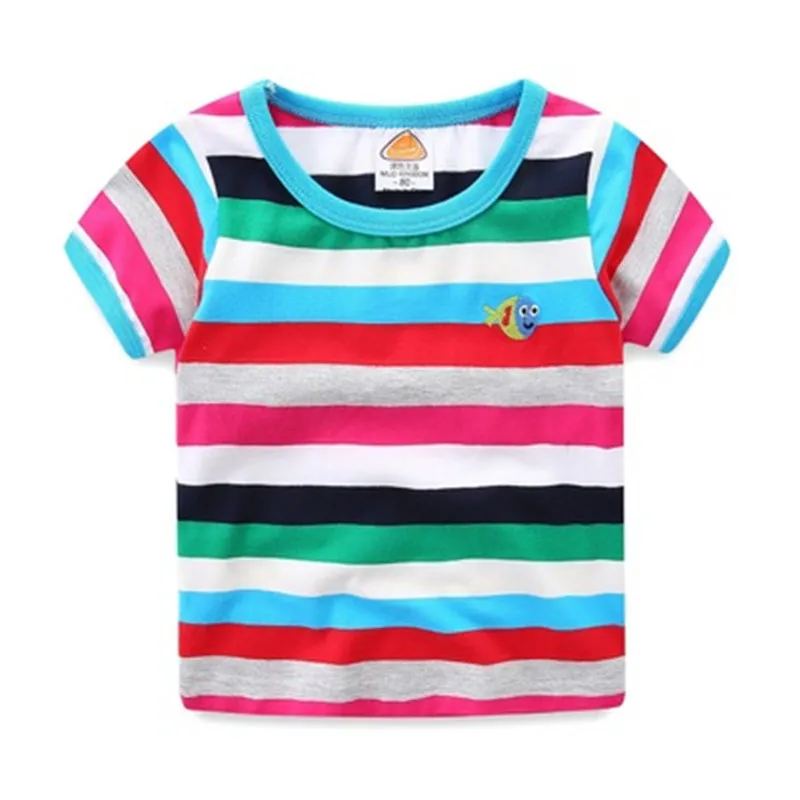 Детская футболка радужной расцветки, топы в разноцветную полоску с короткими рукавами и круглым вырезом, одежда для мальчиков и девочек, футболка, Детская Спортивная футболка