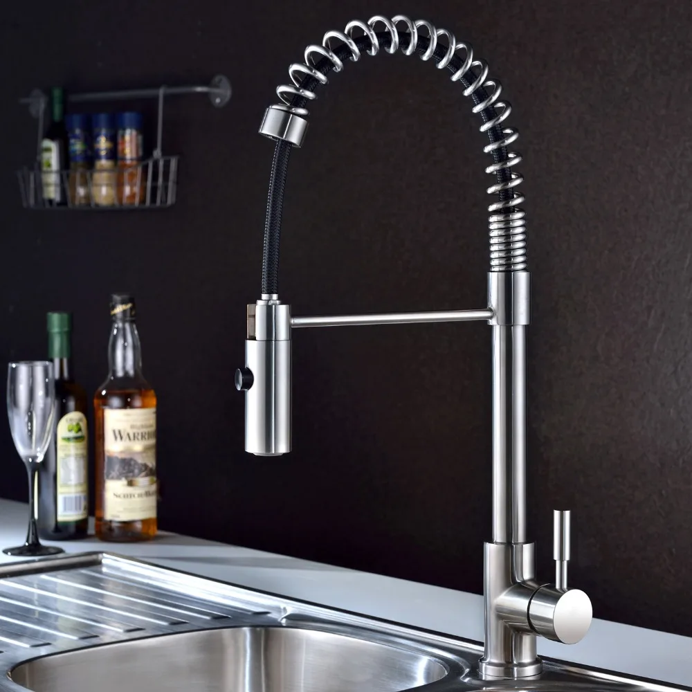 

Put Down Spray Kitchen Sink Faucets 304 Stainless Steel Pull Out Kitchen Basin Faucets Brushed Nickel