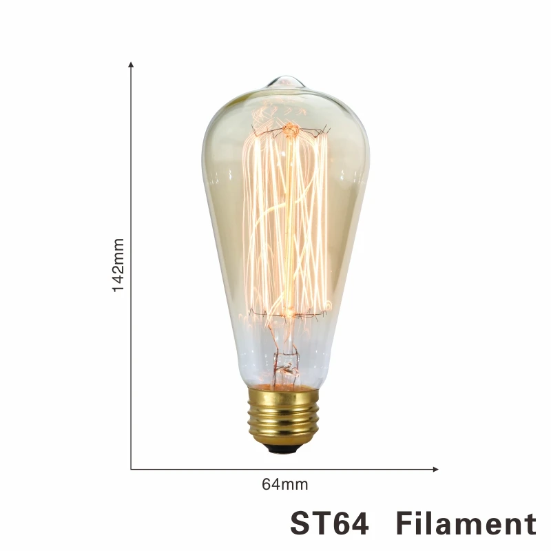 С регулируемой яркостью Эдисон светильник лампочка E27 220 В 40 Вт A19 A60 ST64 T10 T45 T185 G80 G95 нити Винтаж ампулы лампа накаливания Эдисона лампа - Цвет: ST64 filament
