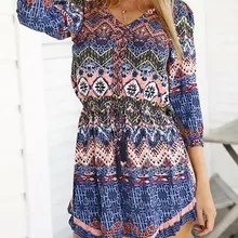 VOGUE! N Новое Женское этническое винтажное платье с цветочным принтом и завязкой на шее с рукавом 3/4 2 цвета