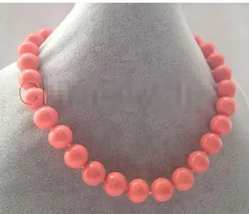 

14mm pink coral color south sea shell pearl necklace Factory Wholesale Halsketten Big Sweater chain Golden jewelrygirl Wedding