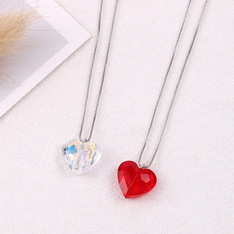 

Bulage Romantic Red Heart Bead Necklaces Pendant Crystals From Swarovski For Women Wedding Jewelry Silver Color Chain Collars
