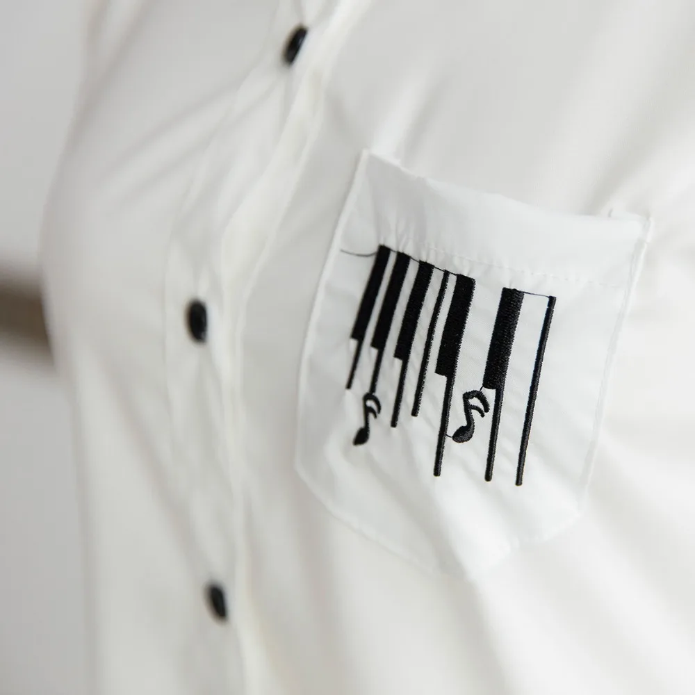 Белая блузка в консервативном стиле с вышивкой в виде музыкальной ноты, с отложным воротником, белая рубашка, топы с длинными рукавами, Повседневная S-2XL, T6824