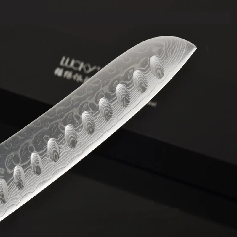 8 дюймов нож шеф повара Santoku Дамаск забитое Рифленое лезвие на ядре VG10 Палисандр