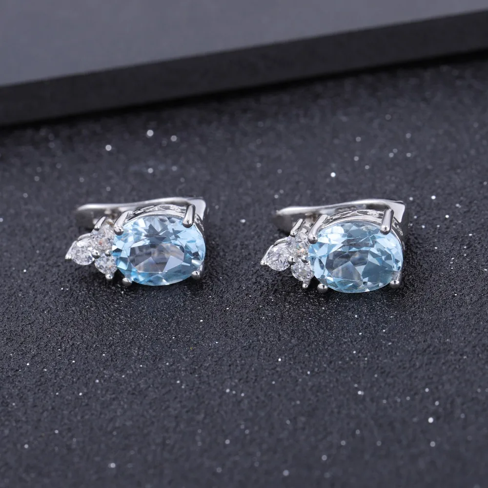 Балетные серьги GEM'S, 6.94Ct, натуральный голубой топаз, камень по месяцу рождения, 925 пробы, серебряные свадебные серьги-гвоздики для женщин, хорошее ювелирное изделие