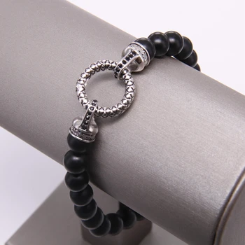 

Thomas Black Obsidian Matted Bead bracelet with Circle Clasp, European Rebel Heart Jewelry for Men TS B138