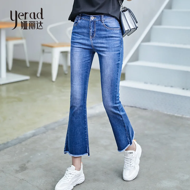 

YERAD Women Summer Flare Jeans Elegant Bell Bottom Washed Jeans Ankle Length Stretchy Plus Size Denim Pants