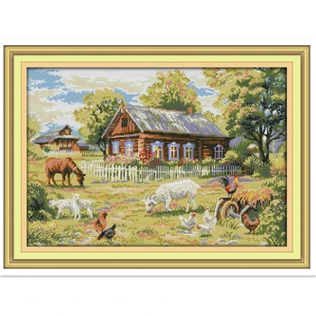 

Farm Home Decor DMC Cross Stitch Fabric Rest Room Cross Stitch Chinese Counted Cross Stitch Patterns Kits 11CT Printed On Canvas