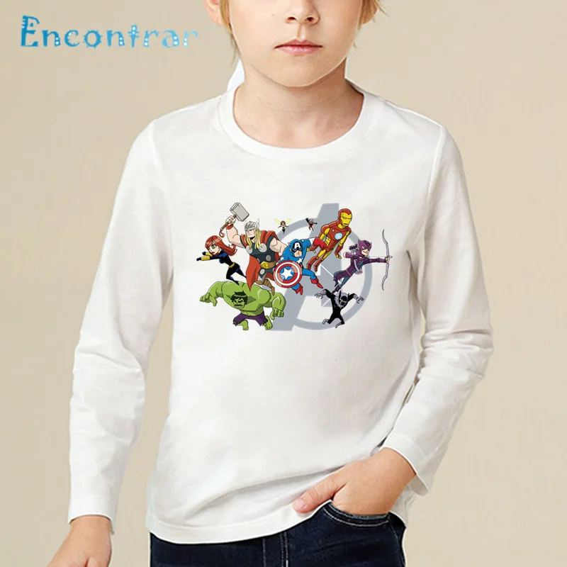 Детская забавная футболка с героями мультфильмов «мстители» Детская футболка с длинными рукавами удобная повседневная одежда для маленьких мальчиков и девочек LKP5512 - Цвет: white-E