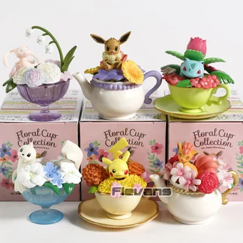 

Anime Cartoon Monsters Floral Cup Collection Dewgong Vulpix Venusaur Eevee Mew PVC Figures Toys 6pcs/set