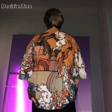 2019 japanese style Ghosts Print Harajuku Style Blouse men jackets open stitch kimono hip hop streetwear male outwear 2019 japanese style Ghosts Print Harajuku Style Blouse men jackets open stitch kimono hip hop streetwear male outwear