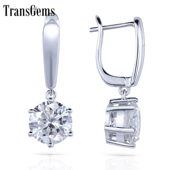 

Transgems Solid 14K 585 White Gold 1CTW 5MM 0.5Carat Each F Color Hearts and Arrows Moissanite Hoop Earrings for Women Jewelry