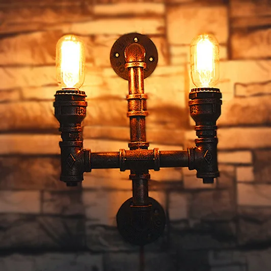 

European Retro Iron Wall Lamp Metal Hanging Lamp Water Pipe Light Vintage Bar Cafe Home Decoration Accessories for Living Room