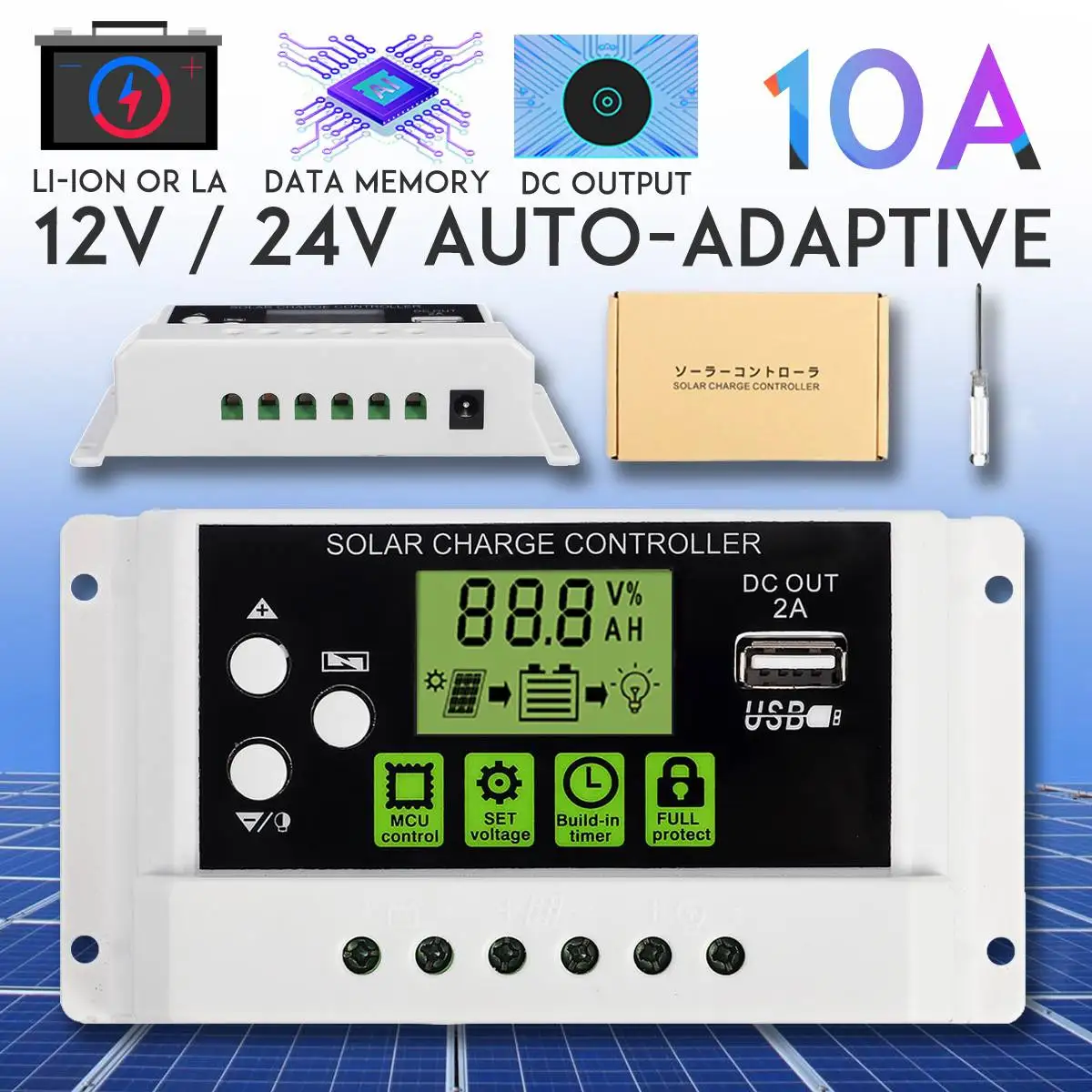 

10A 20A 30A 12V/24V PWM Solar Panel Charge Controller Li-ion & Lead Acid Battery Charger USB LCD Display