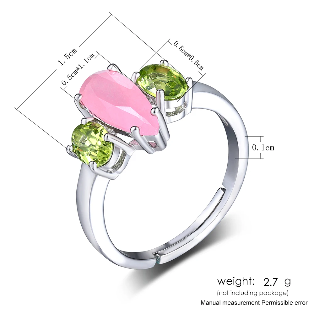 LAMOON 2018 Natural Rose Quartz & Peridot S925 Adjustable Rings Silver Color 925-Sterling-Silver Gemstone Fine Jewelry LMRI064