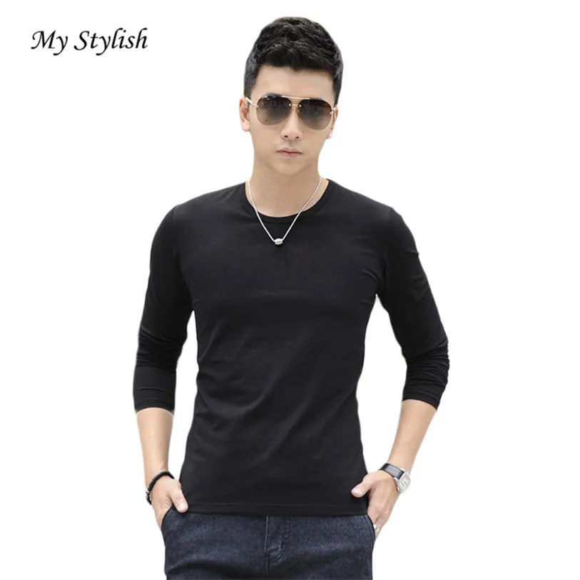 Fashion T Shirt Men Slim Fit Cotton Blends Crew Neck Long
