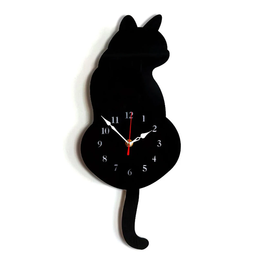 Милый очаровательный черный Кот МАЯТНИК Часы забавный кот качающийся хвост настенные часы набор кошка Настенный декор котенок подарок для влюбленных