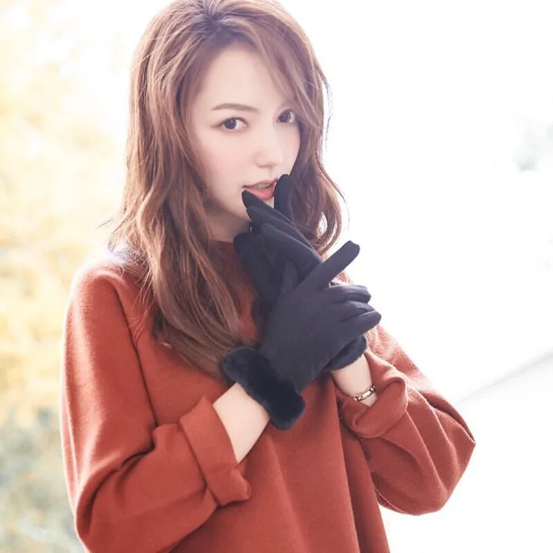 BING YUAN HAO XUAN Gloves Ladies Autumn Winter Plus Velvet Thick Warm Suede Smartphone Using Gloves Cold and Windproof Gloves