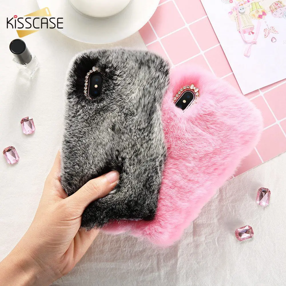 Чехол KISSCASE с натуральным кроличьим мехом для iPhone X Роскошные зимние пушистые