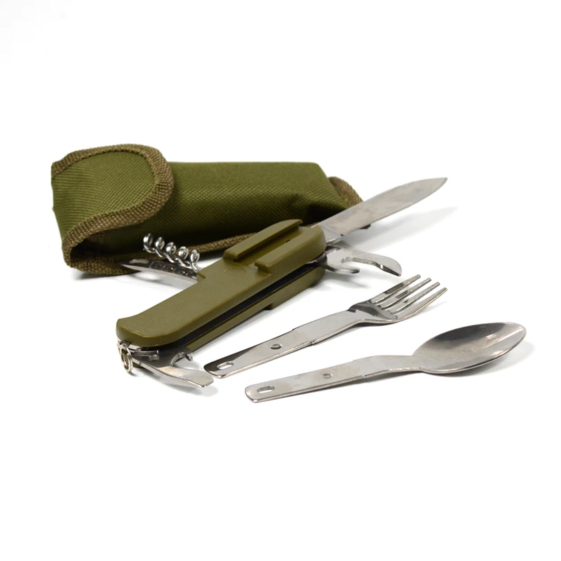 Multipurpose Tableware Stainless Steel Cutlery Multifunctional Tools Knife Spoon Fork Bottle Opener Screwdriver Outdoor Camping