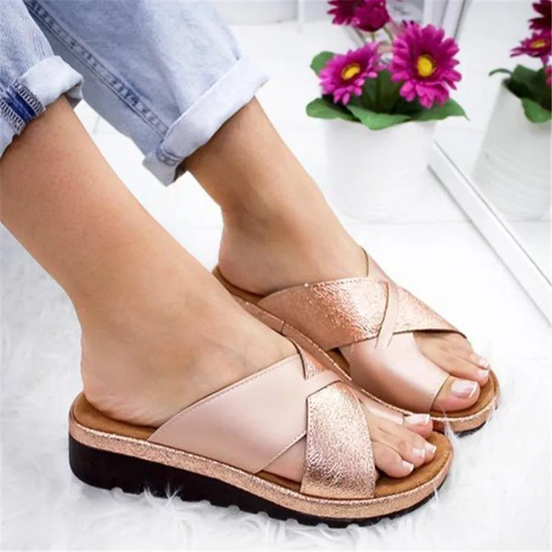 

2019 Women's Slippers Bling Torridity Beach Casual Shoes Flat slides Thick-Soled Cork Slipper Fashion Flops