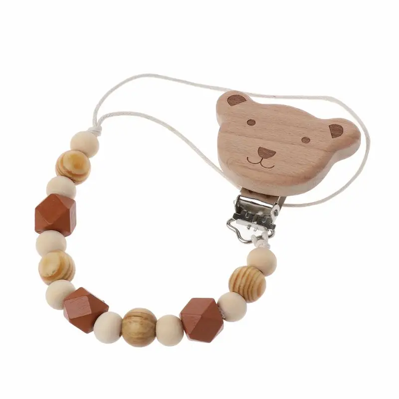 1PC Dummy Clip Pacifier Chain Holder Natural Organic Beech Wood Baby Newborn Shower Gift Dec17